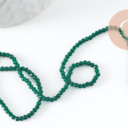 Perle rondelle en verre transparente facettée vert foncé 2mm perles facettées, x1 fil de 29cm(g6947)
