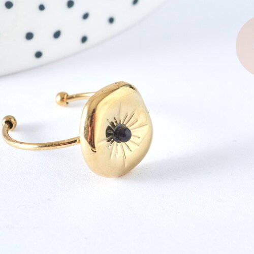 Bague réglable fleur acier inoxydable doré taille 54, x1 (g7009)