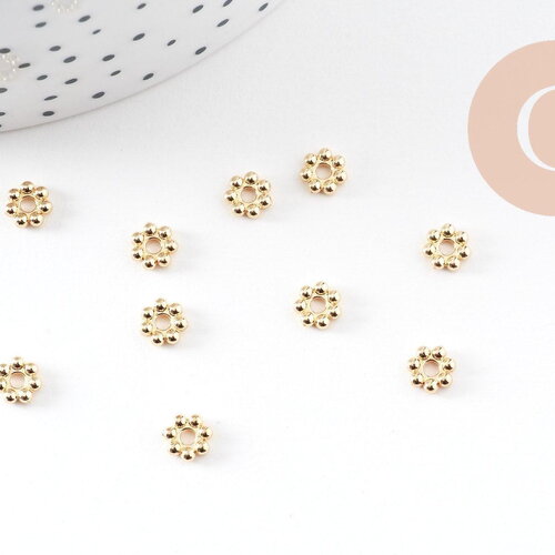 Perles intercalaires rondelles fleurs acier 304 inoxydable doré 18k 6mm, x10 (g10905)