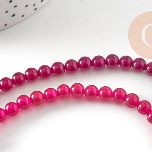 Perles rondes jade naturel rose fuchsia 6mm, x1 fil de 38cm (g1784)