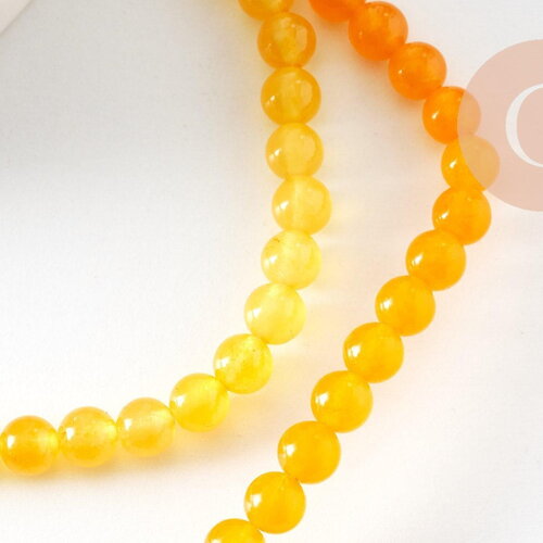 Perle ronde jade naturel jaune orangé 6mm, x1 fil de 38cm (g0872)