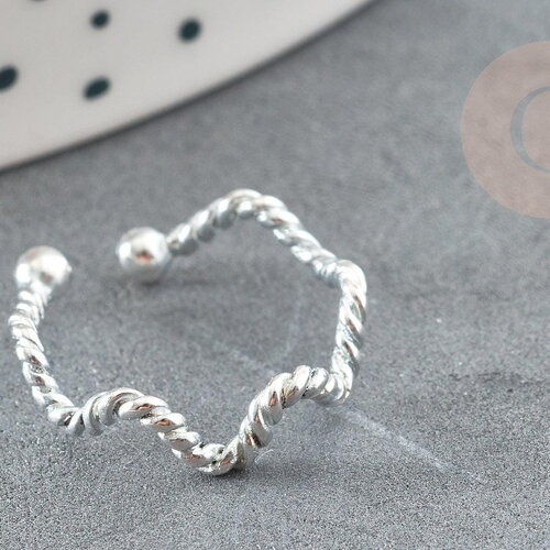 Bague réglable vague argent 925 massif 18mm, x1 (g9141)