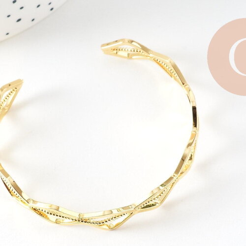 Bracelet jonc réglable lisange laiton doré 14k 50mm, x1 (g4698)