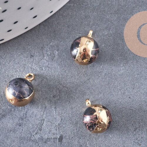 Pendentif goutte régalite noire doré facettes,bijou pierre,pendentif pierre régalite naturelle,12mm, x 2,g3358