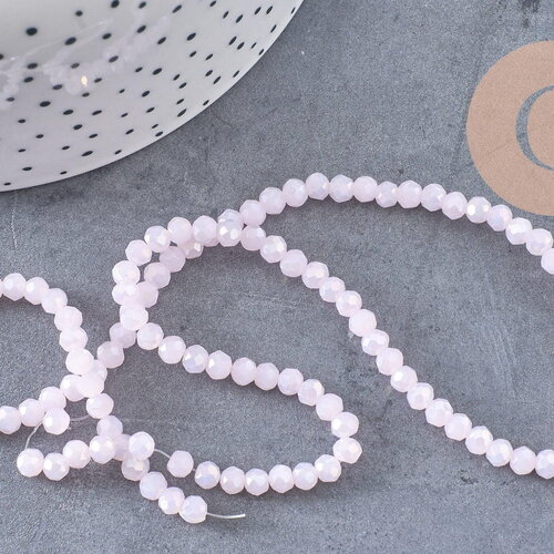Perle rondelle cristal rose irisé facette 4x3mm, fil de 41cm, x1 (g3523)