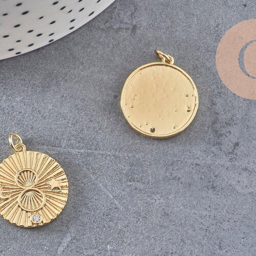 Pendentif médaille ronde infini laiton doré texturé, pendentif doré sans nickel pour la création bijoux,médaille or,22.5mm, x1 (g5286)