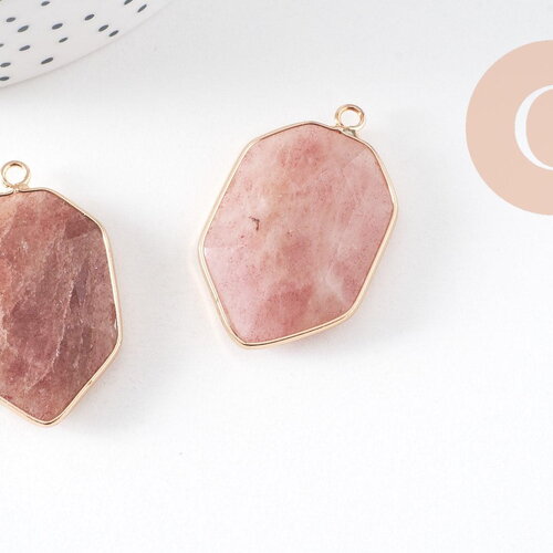 Pendentif hexagone quartz fraise,pendentif pierre,pendentif collier,pierre naturelle,pendentif quartz, quartz naturel,36mm x1 g1896