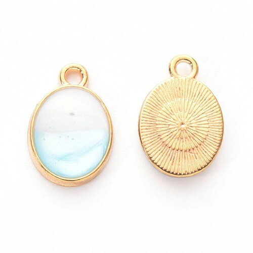 Pendentif ovale zamac doré bleu 24.5mm, pendentif création bijoux doré, x1 (g6248)