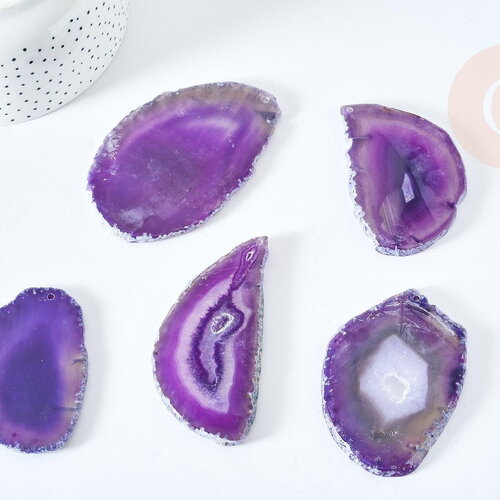 Pendentif ovale tranche agate violette 50-110mm,pendentif pour bijoux,pierre naturelle, x1 (g8361)