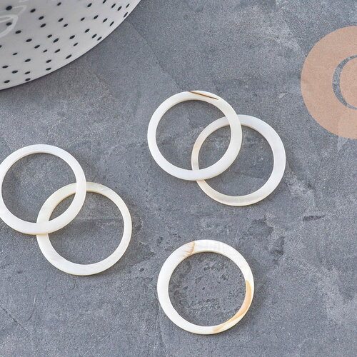 Perle anneau nacre blanche naturelle, perle cercle, coquillage blanc, 25mm, x5 (g2974)