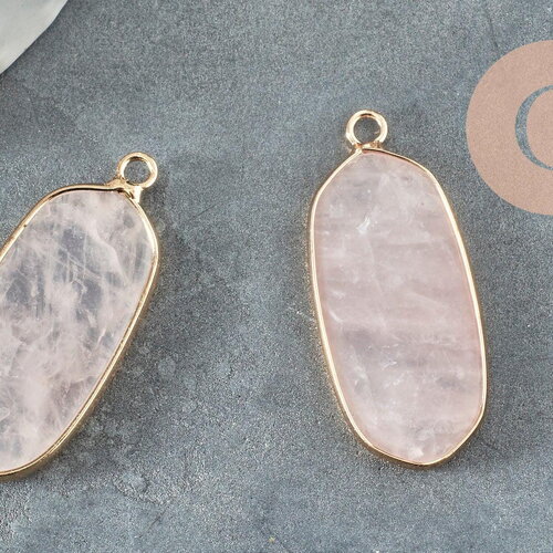Pendentif hexagone quartz rose naturel 37mm, x1 (g2819)