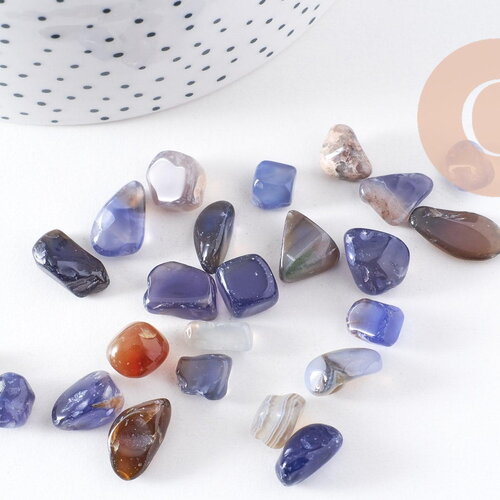 Sable pierre agate bleue naturelle brute roulée 8-19mm non percé,x20gr (g0396)