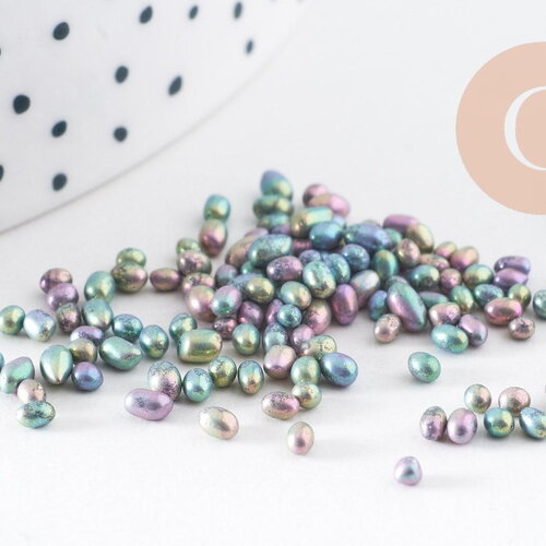 Sable verre gris irisé chips mineral 1~4mm non percé, x10gr (g1116)