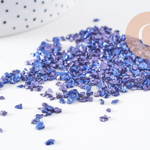 Sable chips verre bleu métal 1.5~2mm non percé, x10gr (g0875)