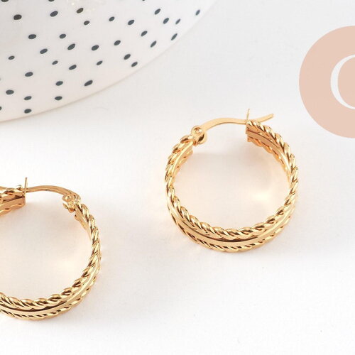 Créoles larges acier doré, oreille percée,sans nickel, boucles sans nickel, boucles acier, 27mm la paire (g0213)