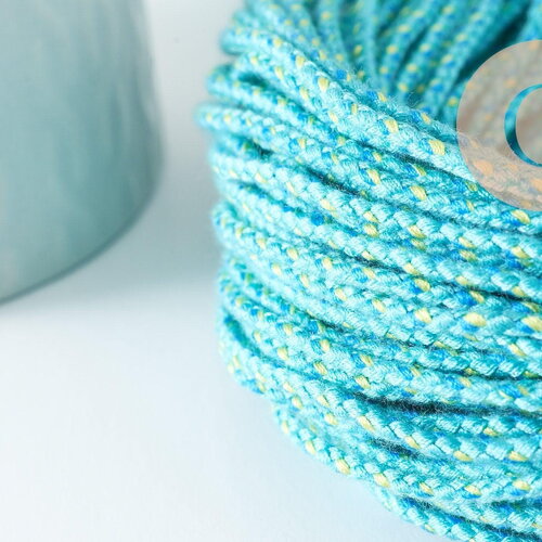 Cordon tressé turquoise et vert 2mm, cordon pour bijoux et scrapbooking, x 1 mètre (g9502)