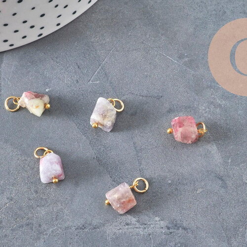 Breloque cube tourmaline naturelle laiton doré 11.5mm, x1 (g11253)
