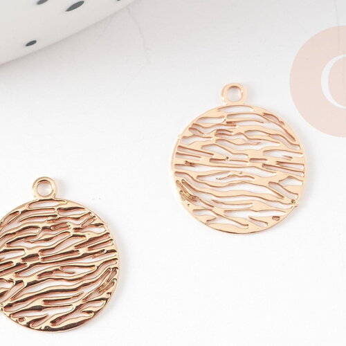 Pendentif estampe filigrane rond motif vagues laiton doré clair 14mm, pendentif léger pour création bijoux or, x2 (g9293)