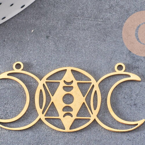 Pendentif acier dore lunes géométriques, breloque doré, acier inoxydable doré, pendentif sans nickel,création bijoux,47mm, x1 g5695