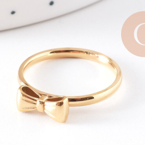 Bague noeud papillon acier doré 304 inoxydable, x1 (g10357)