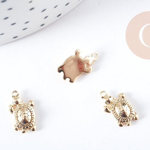 Breloque tortue de mer laiton doré 14.5x9x3mm, x1 (g8961)
