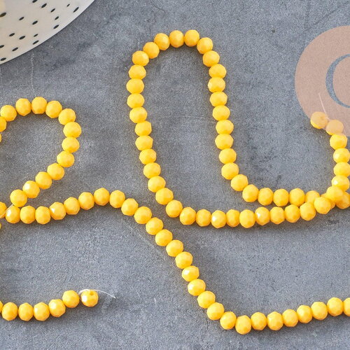 Perles rondelle cristal jaune 4x3mm, fil de 41 cm, x1 (g4072)
