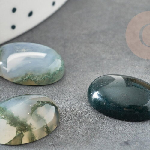 Cabochon ovale agate mousse verte naturelle 18 x 13mm, x1 (g2593)
