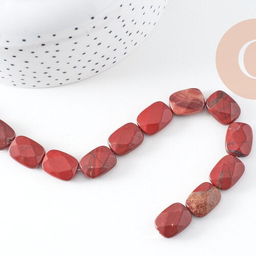 Perle rectangle jaspe rouge naturelle 12mm, fil de 21cm x1 (g4432)