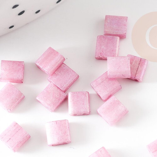Perles rocaille carré verre rectangle rose nacré façon tila 2 trous 4.5mm, x50 (4.8gr) (g7750)