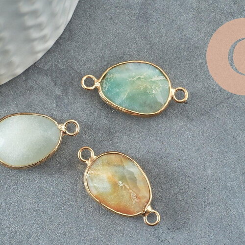 Pendentif connecteur amazonite naturelle laiton doré 27.5mm,création bijoux pierre naturelle, x1 g0964