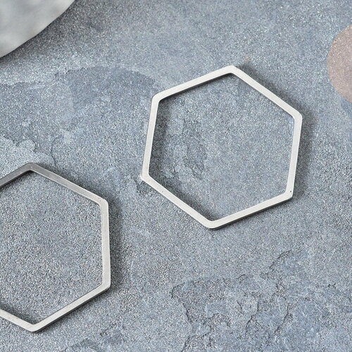 Charms hexagone acier 201 inoxydable argenté 20mm,création bijoux acier inoxydable, x1 g7863