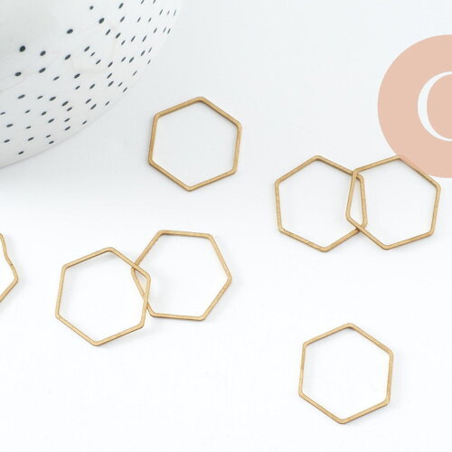 Connecteur hexagone laiton brut 20mm,pendentif géométrique création bijoux, x10 (g2759)