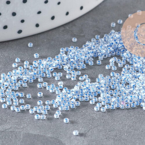 Perles rocailles miyuki bleu ciel 15/0, 1.5mm, perle rocaille japonaise sky blue lined crystal, x1 sachet 10g (g3950)