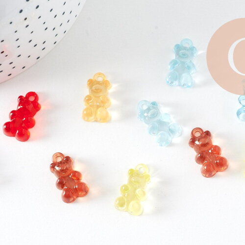 Pendentif ourson en résine colorée 20.5mm, pendentif bonbon, pendentif création de bijoux d'enfance régressifs, x10 (g5945)