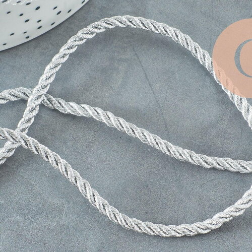 Cordon satiné torsadé argent 2-3mm, x1 ou x5 mètres (g1382)