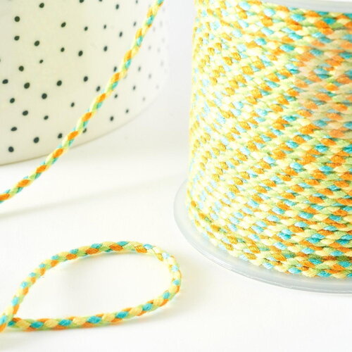 Cordon tressé jaune vert turquoise 2mm, cordon pour bijoux,cordon multicolore scrapbooking, x 1 mètre g9122