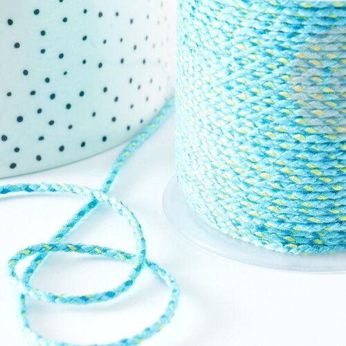 Cordon tressé coton turquoise jaune 2mm, x1 mètre (g9120)