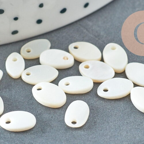 Pendentif ovale nacre blanche naturelle,perle ovale, coquillage blanc,8mm,x20 (g4152)
