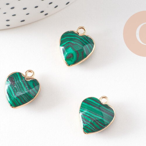Pendentif coeur malachite facette,pendentif bijoux, pendentif pierre, malachite synthèse, pendentif coeur,17mm, x1,g1709