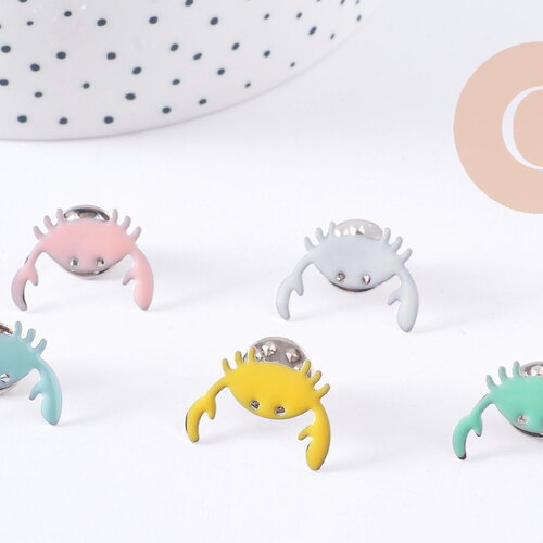 Broche crabe laiton doré ou argenté émail coloré, x1 (g8900)