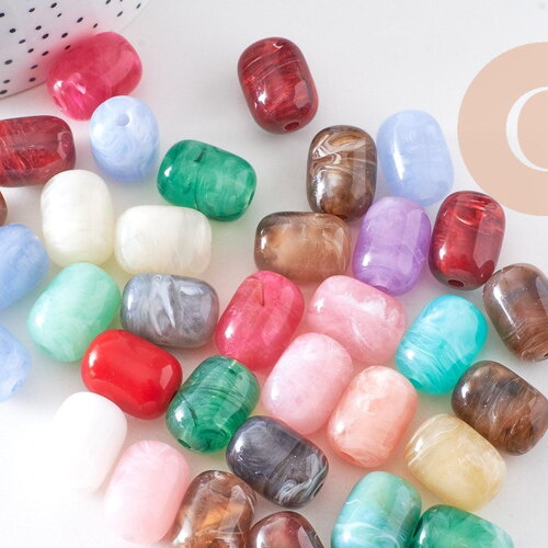 Perle tube acrylique imitation pierre 20x15mm, x10 (g10492)