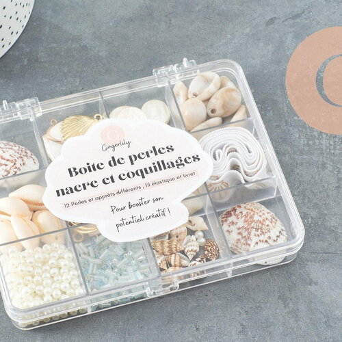 Kit nacre &amp; coquillage blanc , coffrets et kits de perles pour la création de bijoux fantaisie diy, x1 ( g10029)