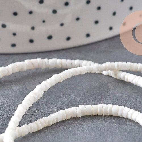 Perles heishi coquillage naturel blanc 3-4mm x1 fil de 60cm (g11092)