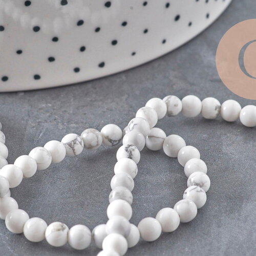 Perle ronde howlite blanche naturelle 4mm, x1 fil de 38cm (g11091)