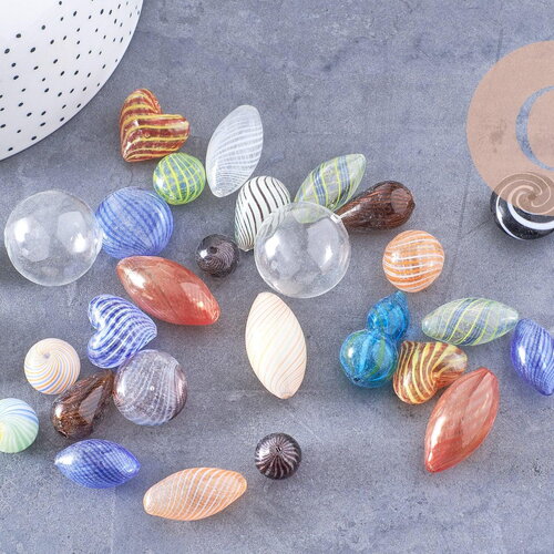 Perles verre soufflé murano multicolore 5-20mm, x10 x20 ou x50 (g1155)
