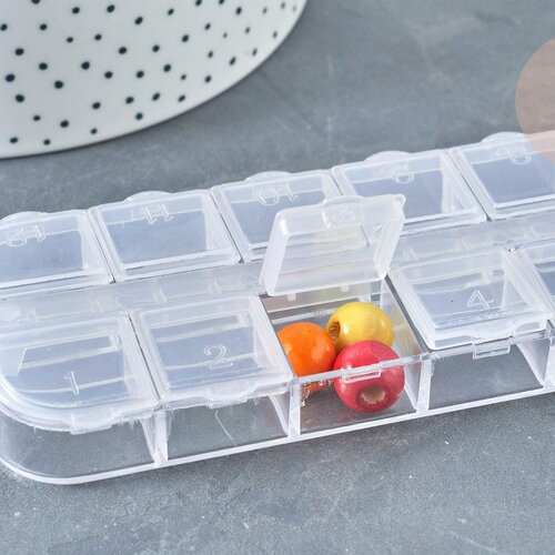 Boite rangement perles en plastique rectangulaire 12 compartiments, x1 (g8162)