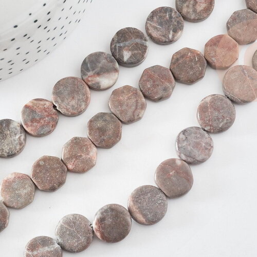 Perles disque jaspe zébré naturel beige marron 20mm,perles pierre naturelle création bijoux, perles jaspe naturel, x5 (g8270)