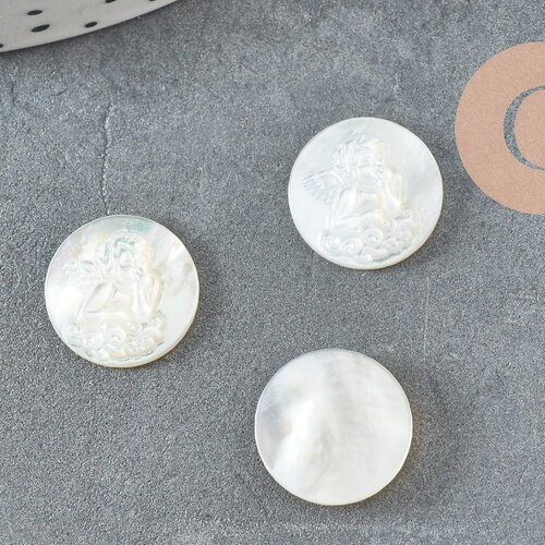 Cabochon rond ange nacre blanche naturelle gravé 14mm, x1 (g9626)