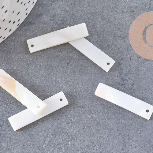 Pendentif rectangle nacre blanche naturelle 30mm, perle rectangulaire coquillage blanc, x5 g1080