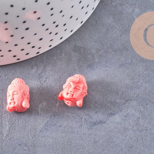 Perle tête de boudha résine imitation bambou de mer rose,perle imitation corail en bambou de mer naturel,15mm x2 (g4986)